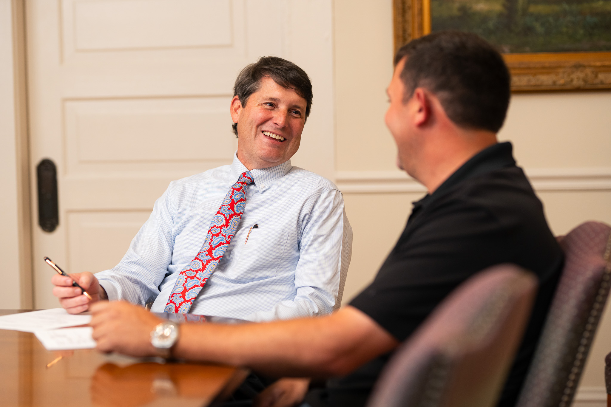 Attorney Met Lane discussing child support with a client